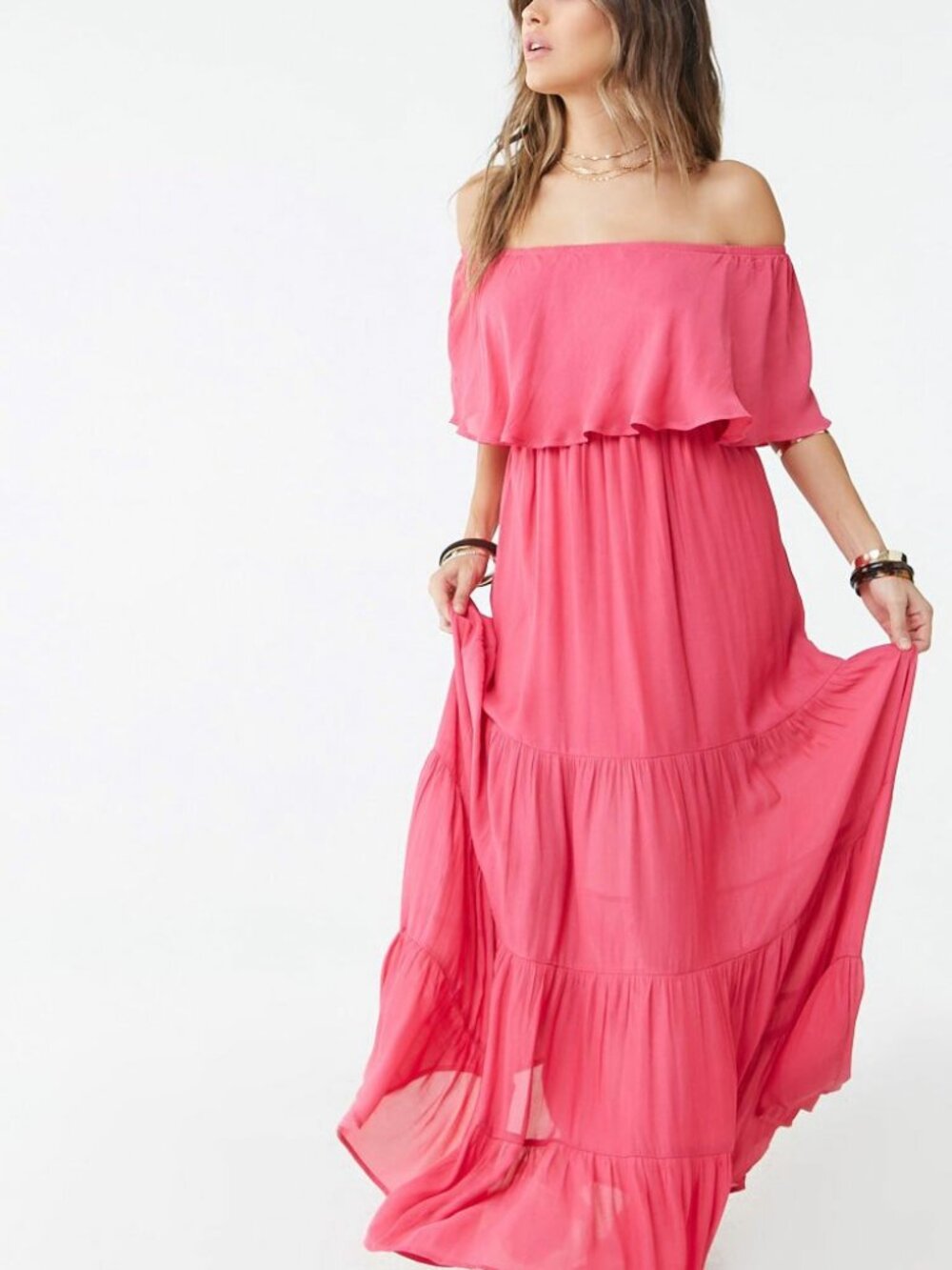 Forever 21 Pink Off-the-Shoulder Maxi Dress XSmall / XS